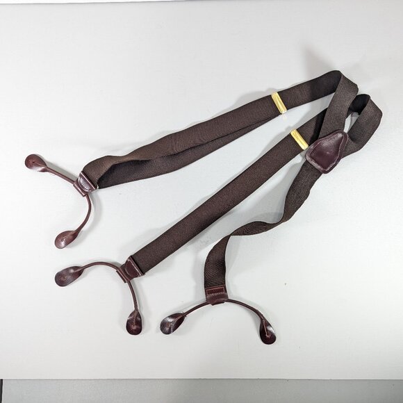 Vintage brown elastic and leather adjustable mens suspenders CAS W-Germany - Picture 1 of 5